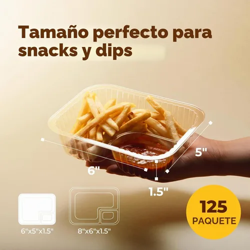 Vista 2 de Fit Meal Prep Paquete de 125 bandejas de plástico para nachos de 12 onzas, 2 compartimentos desechables para virutas y inmersiones, recipientes