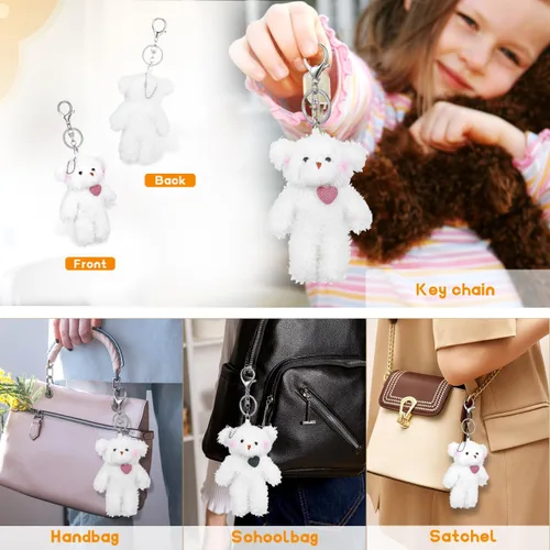 Vista 6 de NUOBESTY 2 llaveros de oso de peluche, bonitos dijes para bolsa de oso de peluche con corazón de osos suaves para bolso, mochila, bolso, llaveros a