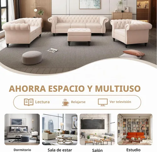 Vista 6 de QHITTY Silla decorativa, silla Chesterfield moderna tapizada de terciopelo con respaldo copetudo para muebles de sala de estar (beige)