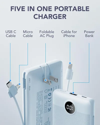 Vista 3 de Cargador portátil, Banco de energía VRURC Enchufe de pared de CA Azul