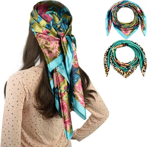 Vista 58 de corciova - Bufanda cuadrada grande para mujer, diadema sedosa para cabello rizado, lazo para dormir por la noche, bandana a la moda, 35 x 35