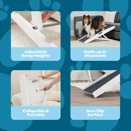 Vista 3 de Carlson Rampa para mascotas de 39.5 pulgadas, rampa plegable blanca para perros y gatos con altura ajustable, superficie antideslizante