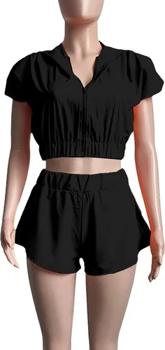 Vista 3 de LYANER Conjunto de dos piezas con capucha y pantalones cortos para mujer