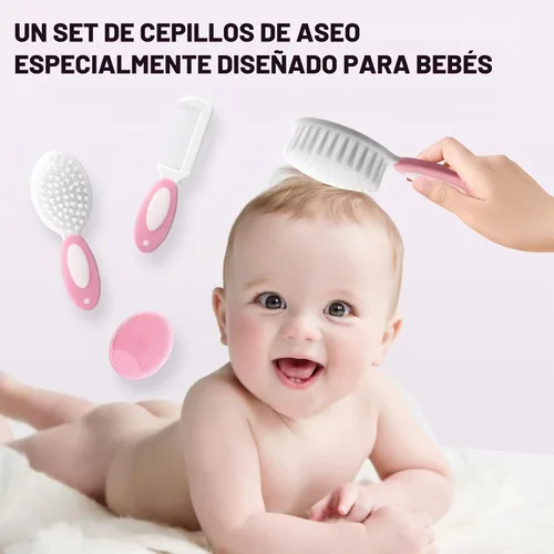 Vista 4 de Juego de aseo para bebés, juego de cuidado de la salud del bebé, cepillo de cerdas suaves, juego de 3 piezas para el cuidado del bebé, cepillo y 3