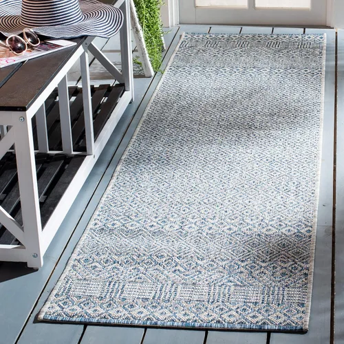 Vista 62 de SAFAVIEH Alfombra lavable al aire libre, colección Courtyard - 2'3" x 5', gris y negro, no desprende pelusa y fácil limpieza, ideal para patio
