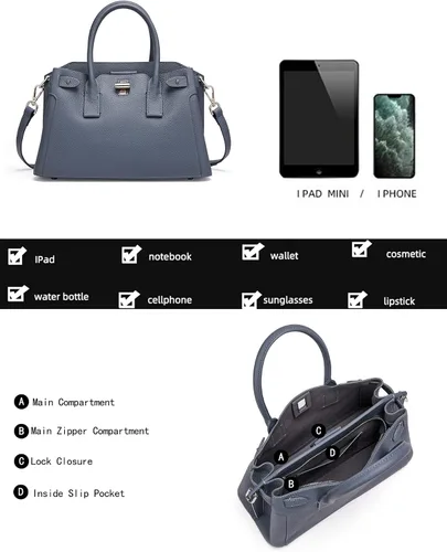 Vista 5 de Bolso de cuero para mujer, con asa superior media, con correas