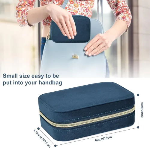 Vista 2 de Dajasan Estuche de viaje de joyería de terciopelo caja de joyería de viaje pequeña caja organizadora de joyas portátil para aretes pulseras anillos