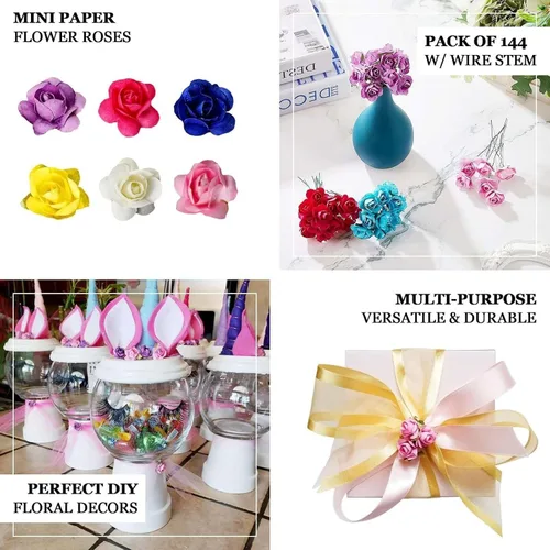 Vista 4 de Efavormart - 144 mini rosas de flores doradas de papel para decoración de ramos de boda