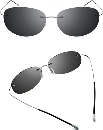 Vista 2 de RONSOU Gafas de sol polarizadas ultraligeras de titanio sin marco 1 lente gris marco gris