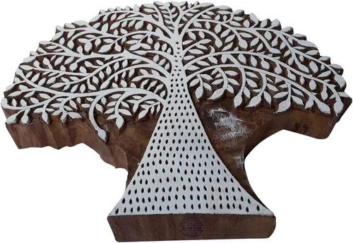 Vista 31 de Sello de madera de arcilla Patrón de árbol grande Bloque de impresión grande
