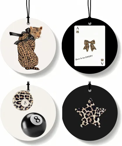 Vista 26 de Ambientador de coche de 8 bolas con estampado de leopardo de moda, 6 unidades, retro coqueta, guepardo, póquer, ambientador colgante para bar