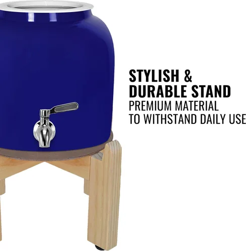 Vista 5 de Dispensador de agua de cerámica de porcelana Geo Sports, soporte de madera de 8 pulgadas, grifo de acero inoxidable, válvula incluida. Se adapta a