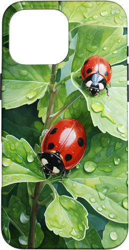 Vista 19 de Ladybugs on Green Leaves Watercolor Case for iPhone 17