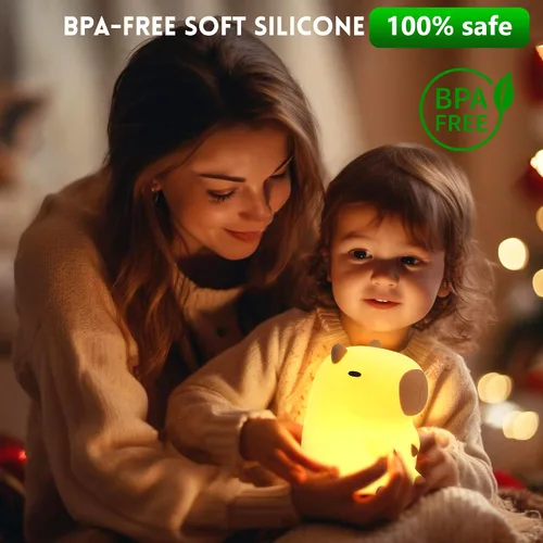 Vista 2 de Linda Luz Nocturna de Capibara, Regalos de Capibara para Niños y Amigos, Lámpara de Animales de Silicona para Guardería con Temporizador Recargable
