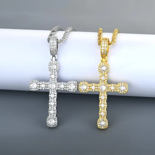Vista 4 de STARCHENIE Collar de cruz de latón chapado en oro, colgante de crucifijo de circonita cúbica, cadena de cuerda de 24 pulgadas, Metal, Circonia cúbica