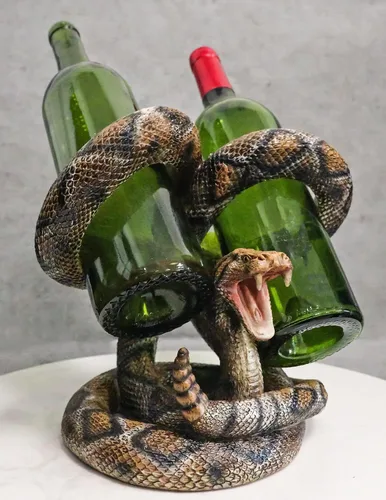 Vista 3 de Ebros Gift Rústico occidental en espiral Diamondback serpiente de cascabel doble titular de botellas de vino 8.5 pulgadas H Figurine Wild West