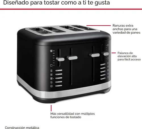 Vista 4 de Tostadora KitchenAid de 4 rebanadas, KMT4109BM, Negro Mate