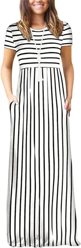 Vista 20 de DEARCASE - Vestido Maxi para Mujer de Manga Corta, Casual de Verano, Holgado, Liso, Cómodo, Vestidos Largos con Bolsillos 1-negro