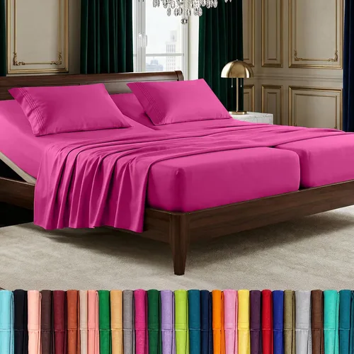Vista 101 de Elegant Comfort Lujoso juego de sábanas de microfibra de alta calidad 1500 hoteleras bordadas de tres líneas más suaves de 4 piezas, resistente a