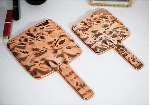 Vista 8 de YCHMIR Espejo de mano galvanizado oro rosa, cuadrado 11x6.7inch