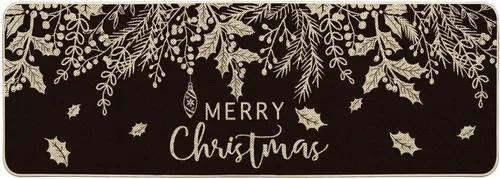 Vista 7 de Artoid Mode Alfombra de Puerta con Vistoso Vistoso de Muérdago y Acebo Negro, Feliz Navidad, Decoración de Hogar de Invierno de Bajo Perfil
