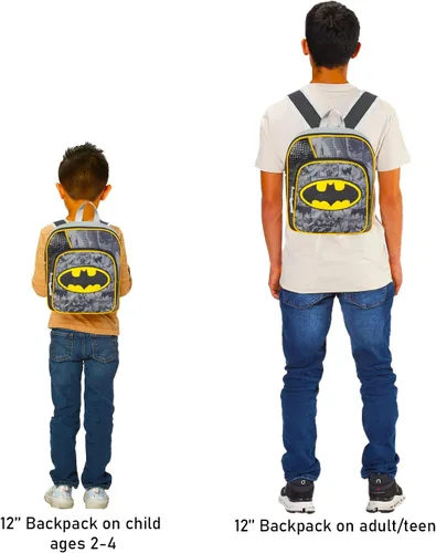 Vista 8 de DC Comics Justice League Mini Batman Mochila para niños pequeños Mochila preescolar de lujo de 12 pulgadas con capa desmontable y calcomanías