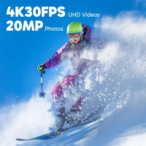 Vista 2 de Dragon Touch Cámara de acción 4K - Visión 3 20 MP Cámara impermeable subacuática con zoom 4X 170° Cámara deportiva WiFi de gran angular con control