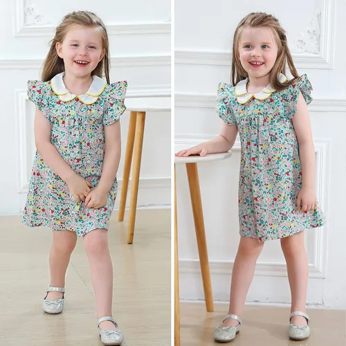 Vista 3 de Simplee kids Vestido azul claro para niñas Vestido de verano para niñas Vestido floral para niños pequeños Vestido de bebé azul