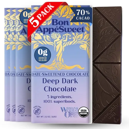 Vista 18 de Bon AppéSweet Barra de Chocolate Endulzada con Dátiles - Mejor que el Chocolate con Leche 2.2 Onzas (Pack de 3) Orgánico, Sin Azúcar Añadida
