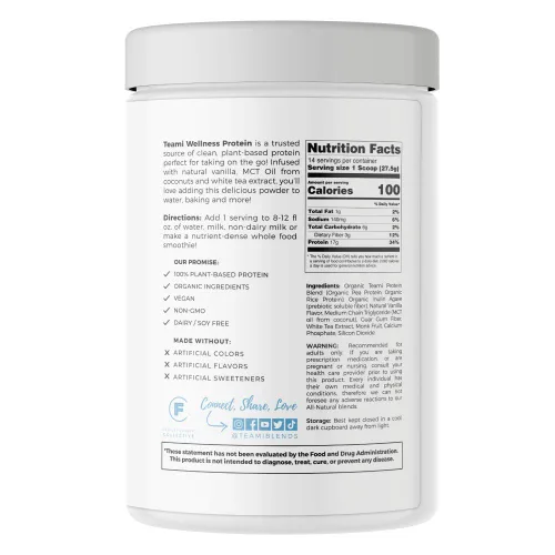 Vista 2 de Teami Proteína de vainilla en polvo con ingredientes orgánicos, proteína de guisante suave a base de plantas con bajos carbohidratos netos, sin OMG