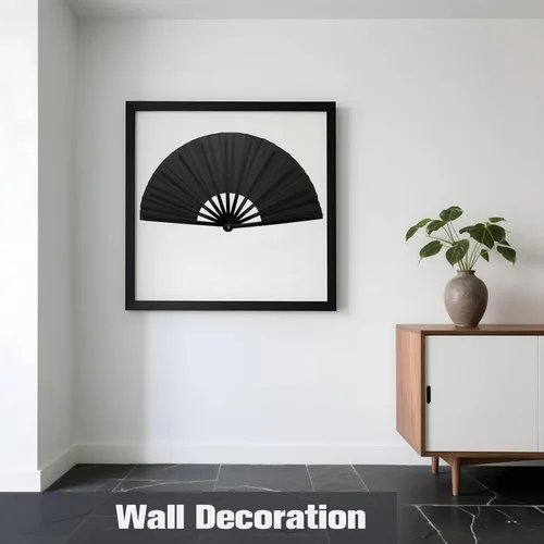 Vista 4 de QIRMIZI Abanico plegable grande de 10 piezas para rave de mano, abanicos para Kung Fu, Tai Chi, Danza, Festivales de Música, Carnavales, bodas, Negro