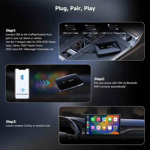 Vista 5 de Adaptador inalámbrico CarPlay Android Auto - Caja de video mágica inteligente con sistema multimedia Android integrado, disfruta de aplicaciones
