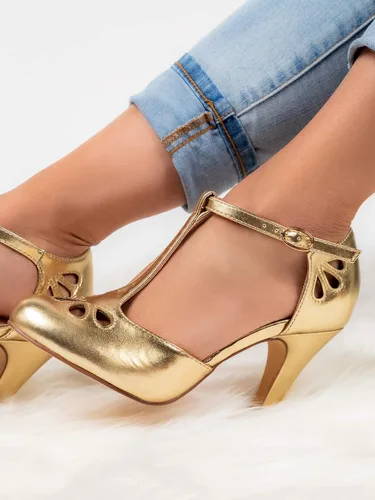 Vista 3 de Adams Pepper - Zapatos de tacón, estilo retro, con correa en T