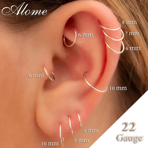 Vista 36 de Aretes de aro de oro de plata – Aretes de aro para mujer, dos piezas de aros de plata fina rellenos de oro, aro de hélice, anillo de tragus, aro