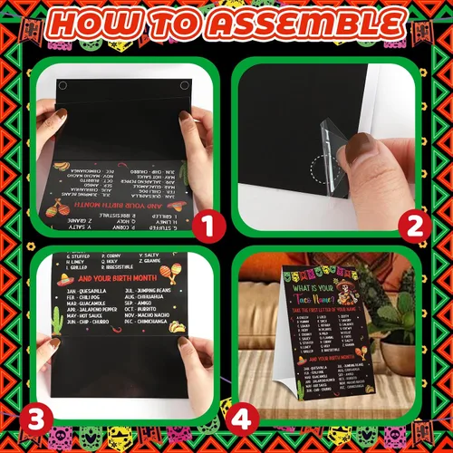 Vista 4 de COCHIE Juego de tacos para fiesta, familia, adultos, oficina, grupos grandes, con nombre de taco, decoración de fiesta mexicana con 36 calcomanías
