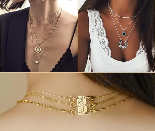 Vista 6 de kcctoo Collar con cierre de capas para mujer, separadores de joyería de oro de 18 quilates y plata, cierre magnético de collar múltiple para mujer