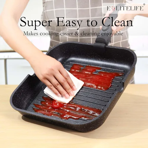 Vista 6 de ESLITE LIFE Sartén cuadrada grande de 11 pulgadas, compatible con inducción, sartén antiadherente con mango desmontable, sartén versátil