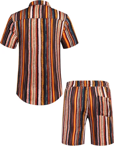 Vista 3 de COOFANDY - Conjunto de camisa hawaiana floreada de manga corta con botones para hombre