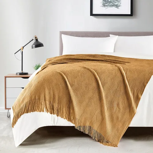 Vista 14 de Bourina Manta de punto decorativa con textura, unicolor y suave, para sofá, 50 x 60 pulgadas, almendra Knitted Throw Blanket 50x60 Inches, Soft