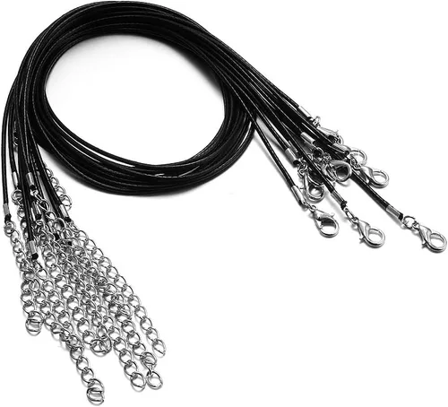 Vista 5 de 60 piezas de cordón encerado para la fabricación de joyas, cuerda de collar con cierre para pulseras y colgantes, negro