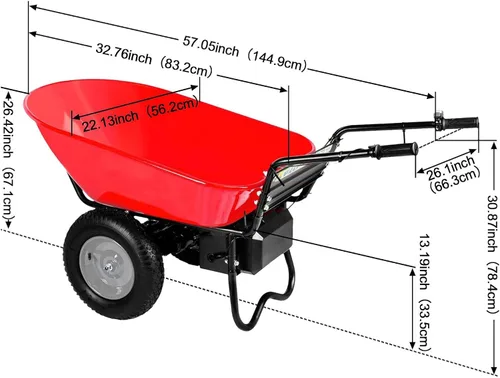 Vista 3 de Carretilla eléctrica, 24 V CC 180 W AGM Batería 330 lbs (150 kg) Capacidad máxima Barril Dump Material Debris Hauler Rojo