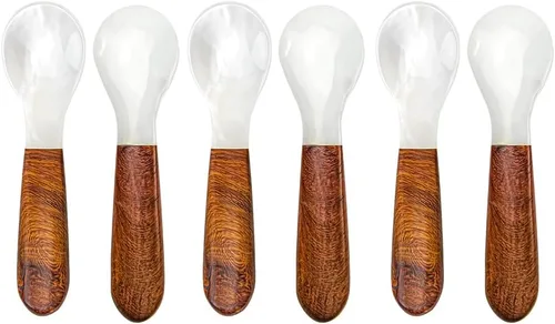 Vista 7 de DUEBEL Juego de 6 cucharas de caviar de mango de madera, cucharas de nácar de 4 pulgadas para servir caviar, servir huevos, deroración de catering