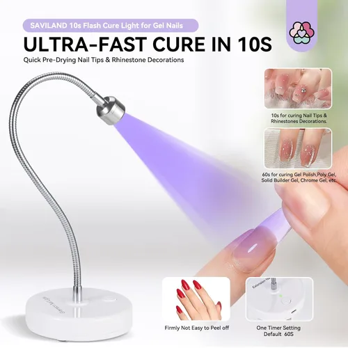 Vista 5 de SAVILAND Lámpara UV de cuello de ganso para uñas de gel: interruptor táctil de 12W, lámpara de uñas UV secado rápido 5S, lámpara LED de curado
