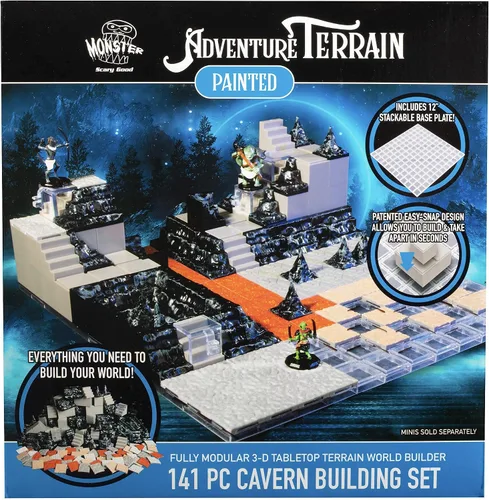 Vista 4 de Monster Adventure Terrain - Sistema de construcción intercambiable 3D, juego de expansión de caverna pintada de 141 piezas con base, construye