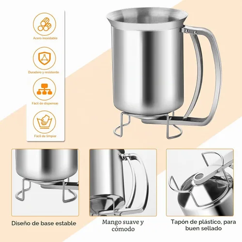 Vista 4 de Dispensador de masa para panqueques de acero inoxidable - Perfecto para panqueques, cupcakes, magdalenas y gofres (800ml)