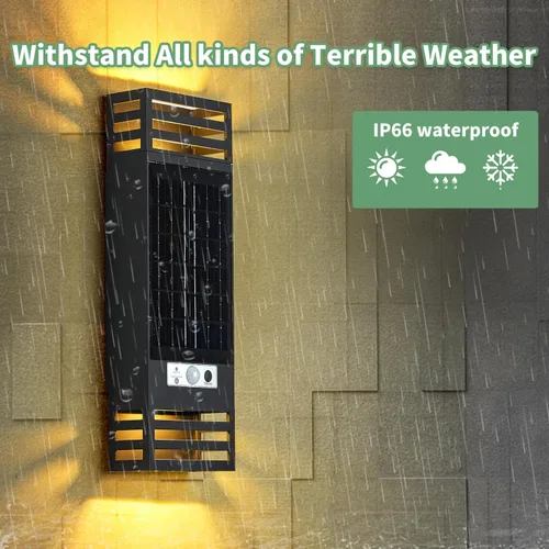 Vista 5 de Lámpara LED solar moderna rectangular para pared al aire libre, IP65, impermeable, para exteriores, para casa, patio, pared exterior, paquete de 2
