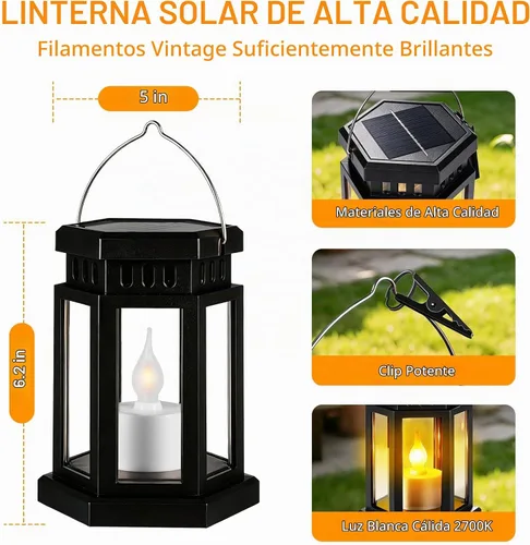 Vista 4 de Faroles solares impermeables para exteriores, luz RGB que cambia de color Negro