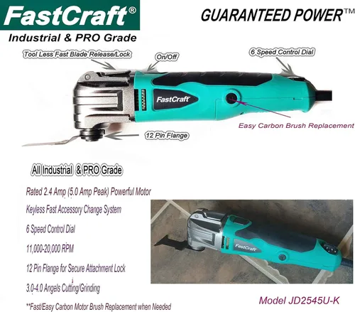 Vista 6 de Herramienta oscilante/multiherramienta – FastCrat PRO Modelo JD2545U-K con cable de alta gama 5 años de garantía 5.0A nominal pico 2.4A/sin llave/6
