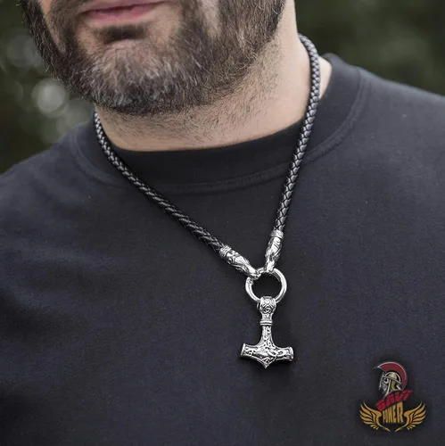 Vista 2 de BAVIPOWER Collar de cadena vikingo Fenrir con cabeza de lobo para hombres y mujeres, de acero inoxidable 316L, escandinavo escandinavo, auténtico