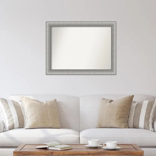 Vista 4 de Amanti Art Espejo de baño plateado para sobre el fregadero, 28 x 37 pulgadas, elegante espejo rectangular de peltre cepillado, marco de madera